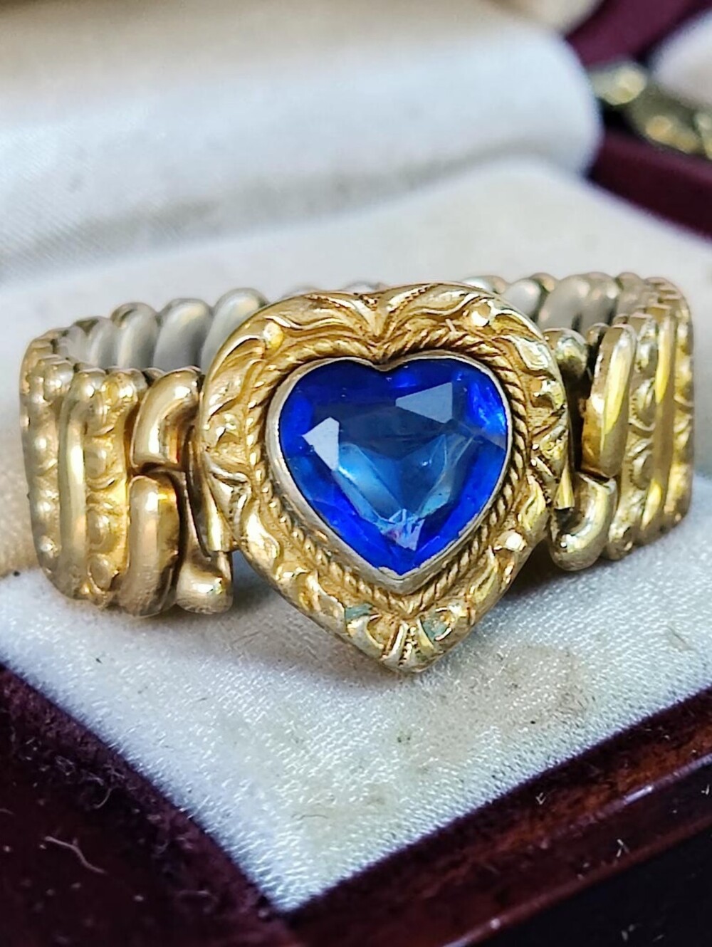 Antique Sterling And Gold Filled Blue Sapphire Sweetheart Bracelet